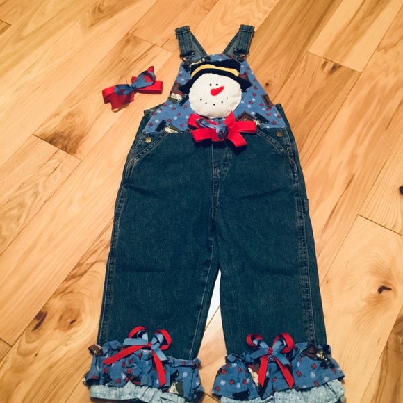 Other - Girls 3T Snowman Boutique Denim Overalls